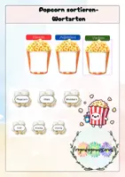 Vorschau - Stationenlernen - Popcorn sortieren - Wortarten (Nomen, Adjektive und Verben) - Deckblatt