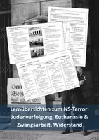 Vorschau - Präsentationen/Tafelbilder - Lernübersichten/Merkzettel zum NS-Terror: Phasen der Judenverfolgung, Euthanasie und Zwangsarbeit, Widerstand gegen den NS - Deckblatt