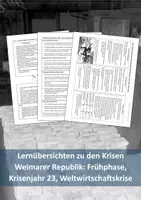 Vorschau - Präsentationen/Tafelbilder - Lernübersichten/Merkzettel zu den Phasen der Weimarer Republik: Frühphase, Krisenjahr 23, Goldene Zwanziger, Weltwirtschaftskrise - Deckblatt