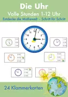 Vorschau - Fördermaterial/Inklusion - Die Uhr – 24 Klammerkarten volle Stunde 1-12 - Deckblatt
