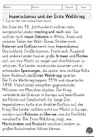 Vorschau - Arbeitsblätter - Imperialismus und der Erste Weltkrieg Lesen und Verstehen Arbeitsblätter mit Lesetext, Fragen - Seite 1