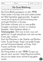 Vorschau - Arbeitsblätter - Der Erste Weltkrieg Lesen und Verstehen Arbeitsblätter mit Lesetext, Fragen - Seite 1