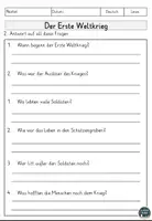 Vorschau - Arbeitsblätter - Der Erste Weltkrieg Lesen und Verstehen Arbeitsblätter mit Lesetext, Fragen - Seite 2