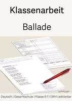 Vorschau - Klassenarbeiten - Klassenarbeit + EWH - "Ballade - Goethe: Der König in Thule" -Klasse 7 - editierbar- - Deckblatt
