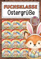 Vorschau - Mal- und Bastelvorlagen - Feriengrüße zu Ostern für die Fuchsklasse - Deckblatt