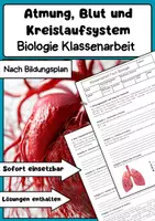 Vorschau - Arbeitsblätter - Atmung, Blut und Kreislaufsystem Biologie Klassenarbeit Klasse 8 - Deckblatt