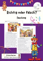Vorschau - Arbeitsblätter - Fasching LESEN richtig oder falsch? - Deckblatt
