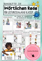 Vorschau - Arbeitsblätter - WÖRTLICHE REDE - Übungsblätter - Lerntheke - niedriges Niveau (differenziert) mit Präsentation - Deckblatt