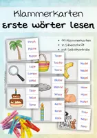 Vorschau - Stundenentwürfe - 99 Klammerkarten - Erste regelhafte Wörter lesen - in Silbenschrift - Deckblatt