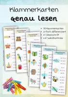 Vorschau - Fördermaterial/Inklusion - Genau lesen - Klammerkarten in Silbenschrift mit Selbstkontrolle - Deckblatt