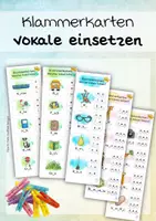 Vorschau - Aufgabenkarten - Vokale einsetzen - Klammerkarten mit Selbstkontrolle - Deckblatt