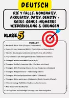 Vorschau - Arbeitsblätter - Die 4 Fälle: Nominativ, Akkusativ, Dativ, Genitiv + Kasus–Genus–Numerus Wiederholung & Übungen - Klasse 5 - Deckblatt