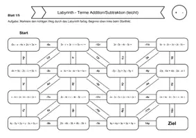 Vorschau - Arbeitsblätter - 15 Rechenlabyrinthe Terme zusammenfassen: Addition & Subtraktion - Seite 1