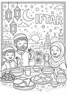 Vorschau - Mal- und Bastelvorlagen - Ramadan Ausmalbild Iftar Fastenbrechen - Deckblatt