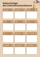 Vorschau - Poster - Geburtstagskalender für die Erdmännchen / Erdmännchenklasse - Deckblatt