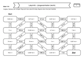 Vorschau - Arbeitsblätter - 20 Rechenlabyrinthe Längeneinheiten - Seite 1