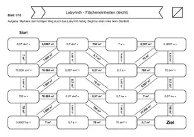 Vorschau - Arbeitsblätter - 20 Rechenlabyrinthe Flächeneinheiten - Seite 1