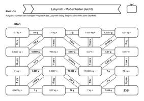 Vorschau - Arbeitsblätter - 20 Rechenlabyrinthe Masseneinheiten - Seite 1