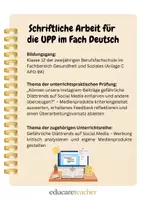 Vorschau - Stundenentwürfe - UPP-Entwurf – Diättrends auf Social Media – Werbeanalyse - 1,0 - Deckblatt