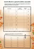 Vorschau - Arbeitsblätter - Unechte Brüche in gemischte Zahlen umwandeln mit Lösungen - Deckblatt