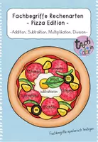 Vorschau - Stationenlernen - Fachbegriffe Grundrechenarten - Pizza Edition - Mathe - Deckblatt