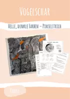 Vorschau - Arbeitsblätter - Kunst Vogelschar - Pinselstrich Helle und dunkle Farben - Deckblatt