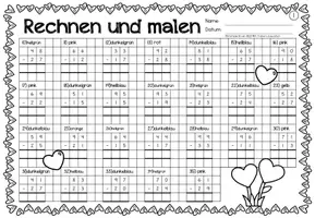 Aperçu - Feuilles d'exercices - Rechen-Mal-Blätter - Subtraktion bis 100 (Valentinstag) Saint Valentin Soustraction Mathématiques Allemand - Page 3