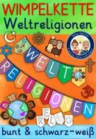 Vorschau - Mal- und Bastelvorlagen - Weltreligionen Wimpelkette Bastelvorlage - Religion Ethik - Deckblatt