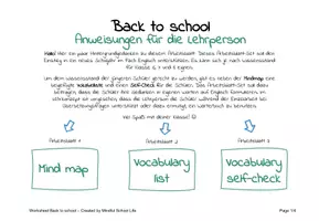 Vorschau - Arbeitsblätter - Back to school: Mindmap im Fach Englisch zum Schulstart (mit Vokabelliste) - kostenlos - Seite 1