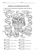 Vorschau - Arbeitsblätter - Rechen-Malblatt Karneval/Fasching Addition und Subtraktion bis 100 - Seite 3