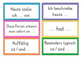 Vorschau - Aufgabenkarten - Karten mit Satzanfängen zur Personenbeschreibung - Seite 1