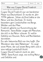 Vorschau - Arbeitsblätter - Caspar David Friedrich Lesen und Verstehen Arbeitsblätter mit Lesetext, Fragen - Seite 1