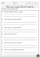 Vorschau - Arbeitsblätter - Caspar David Friedrich Lesen und Verstehen Arbeitsblätter mit Lesetext, Fragen - Seite 3