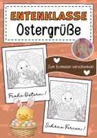 Vorschau - Mal- und Bastelvorlagen - Entenklasse Ostergrüße zum Ausmalen - Deckblatt