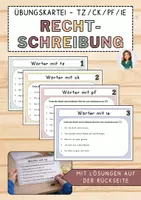 Vorschau - Arbeitsblätter - Übungskartei zur Rechtschreibung - tz / ck / pf / ie - Deckblatt