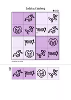 Vorschau - Arbeitsblätter - Sudoku 4x4: Fasching & Karneval & Fastnacht (Rätsel für Vorschule & Anfangsunterricht) - Seite 1