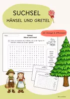 Vorschau - Arbeitsblätter - Märchen Suchsel | Zusatz | Schneewittchen, Rotkäppchen, Hänsel & Gretel, ... - Seite 1