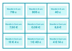 Vorschau - Spiele - Stop and Swap: Geldbeträge umwandeln (27 Aufgabenkarten, 2 Level, Dezimalzahlen) - Seite 1