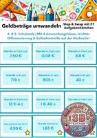 Vorschau - Spiele - Stop and Swap: Geldbeträge umwandeln (27 Aufgabenkarten, 2 Level, Dezimalzahlen) - Deckblatt