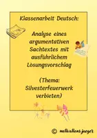 Vorschau - Arbeitsblätter - Klassenarbeit 9: Analyse eines Kommentars zum Thema "Silvesterfeuerwerk verbieten" - Deckblatt