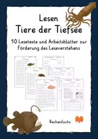 Vorschau - Arbeitsblätter - Lesen: Tiere der Tiefsee - Leseverstehen - Deckblatt