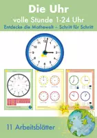Vorschau - Arbeitsblätter - Uhr: volle Stunde 1-24 Uhr – Arbeitsblätter (Teil 2) - Deckblatt