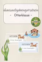 Vorschau - Bildkarten - Otterklasse: Hausaufgabengutschein (Kl. 1-4) - Deckblatt