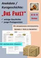 Vorschau - Arbeitsblätter - Kurzgeschichte/Anekdote: "Das Paket" (Franziska Dittert) | differenzierte Aufgaben | LÖSUNGEN | Deutsch Klasse 10-11 - Deckblatt