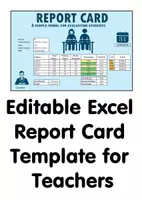 Aperçu - Présentation / Support pour le tableau - Editable Excel Report Card Template for Teachers - Page de couverture