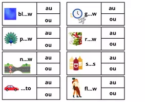Voorbeeld - Spel knijpkaarten au/ou woorden (zelfcorrigerend) - Pagina 1
