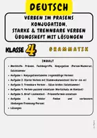 Vorschau - Arbeitsblätter - Verben im Präsens Konjugation, starke & trennbare Verben Übungsheft mit Lösungen, Klasse 4 - Deckblatt
