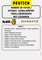 Vorschau - Stationenlernen - Verben im Futur I: Satzbau, Signalwörter, Tabellenübungen mit Lösungen - Klasse 4 - Deckblatt