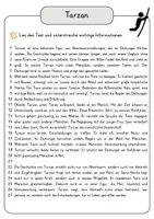 Vorschau - Arbeitsblätter - Tarzan Lesetext mit Fragen + Lösungen Leseverstehen Wortspeicher didaktische Reserve Lesen Leseverständnis - Seite 3