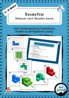 Vorschau - Stationenlernen - Geometrie 4. - 6. Klasse: Nach Bauplan bauen – Würfelgebäude konstruieren - Deckblatt